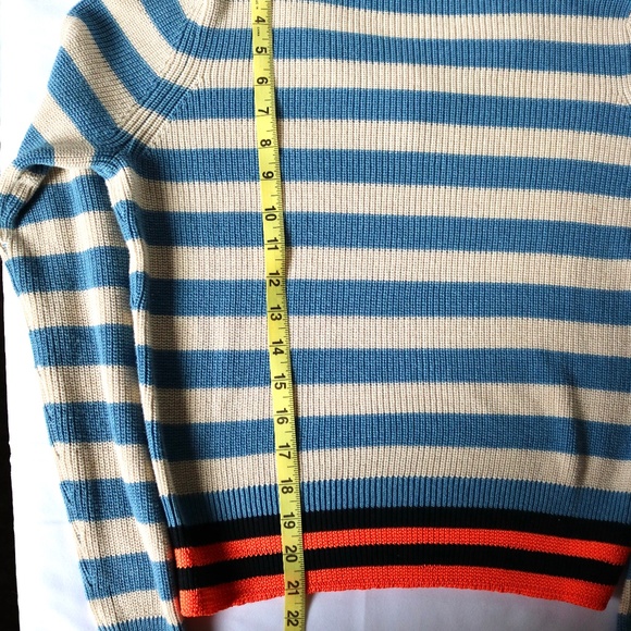 Cotton By Autumn Cashmere Sweater Women's Petite Small Stripes Blue Coral Black - Picture 8 of 10